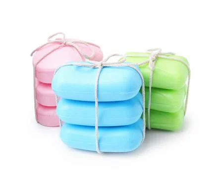 Different soap bars isolated on white. Personal hygiene product Stock Photos