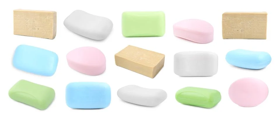 Different soap bars on white background, set 写真素材