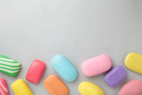 Different soaps in different soap dishes. A lot of solid soap for hygiene and Stock Photos