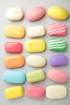 Different soaps in different soap dishes. A lot of solid soap for hygiene and Stock Photos