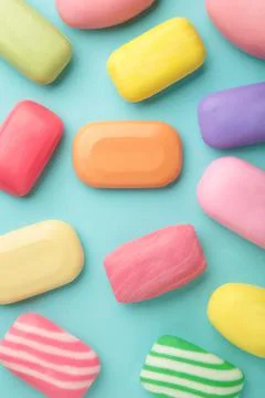 Different soaps in different soap dishes. A lot of solid soap for hygiene and 스톡 사진