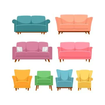 Different sofas and armchairs Stock Illustration