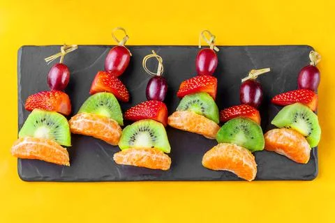 Different sort of fruit canape for a self service buffet Stock Photos