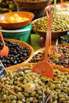 Different sorts of olives Stock Photos