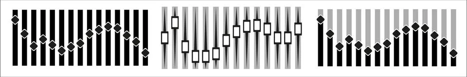 Different sound waves black isolated on white background. Equalizers template Stock Illustration