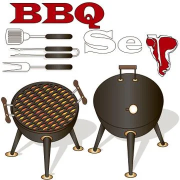 Different special tools for barbecue party. Bbq grill and tools vector illust Stock Illustration