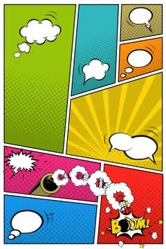 Different speech bubbles and gun on pop art background. Vector illustration. Stock Illustration