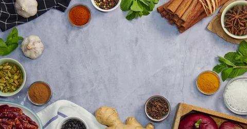 Different spices around copy space Stock Footage 73497812