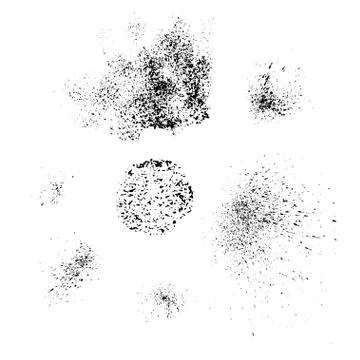 Different splashes of black ink. Set art texture. Stock Illustration
