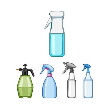 Different spray bottles for cleaning gardening and household uses Stock Illustration