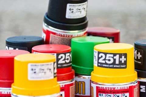 Different spray cans with different colors Stock Photos