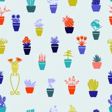 Different spring flowers in pots. Stock Illustration