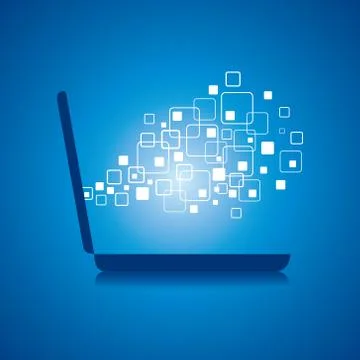Different squares comes from laptop - vector illustration Stock Illustration