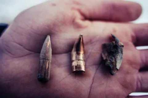 Different Stages and Forms of Bullets after Been Shot - Bent and Destructed 写真素材
