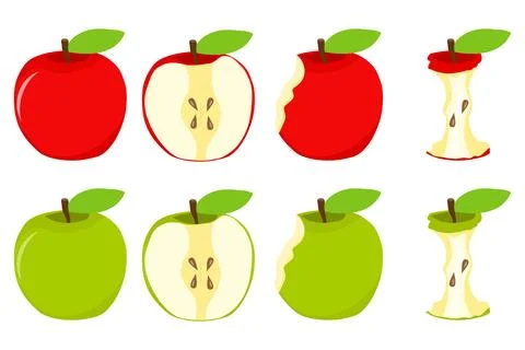 Different Stages of Eating Red and Green Apples From Whole to Core Vector Stock Illustration
