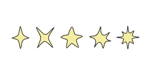 Different star doodle shape, hand draw sketch. Yellow stars set. Vector Stock Illustration