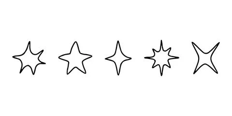 Different star doodle shape, hand draw sketch. Line stars set. Vector Stock Illustration