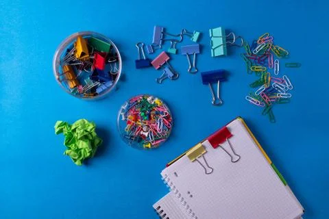 Different stationary items on the desk Stock Photos