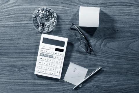 Different stationery objects on wooden table. Stock Photos