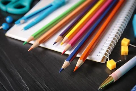 Different stationery on table, closeup. Back to school 스톡 사진