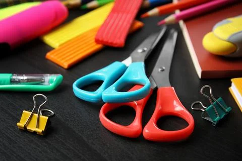Different stationery on table, closeup. Back to school 库存照片