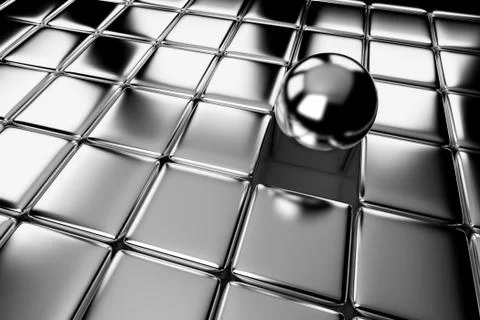 Different steel ball standing out in crowd of cubes Stock Illustration
