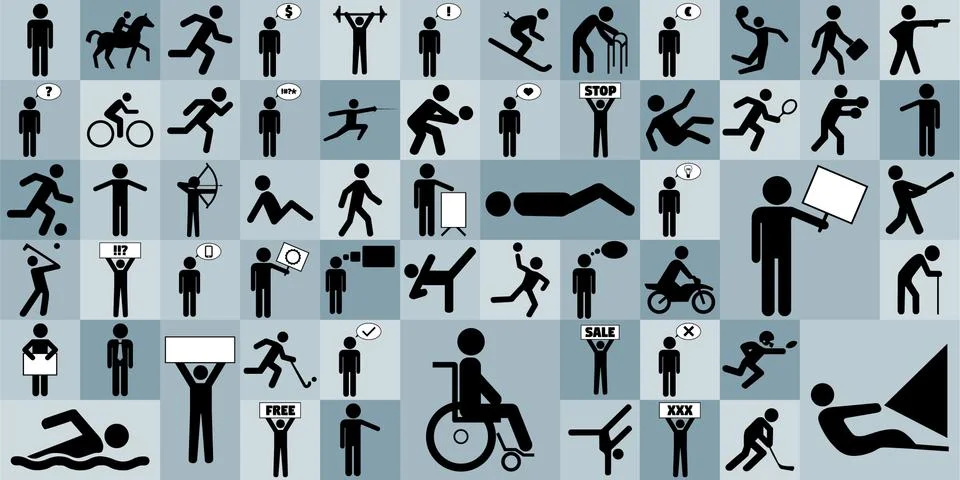 Different stick figures icon set Stock Illustration