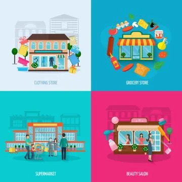 Different stores icons set Illustration