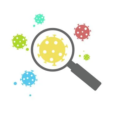 Different strains of coronavirus under a magnifying glass.What's the differen Stock Illustration