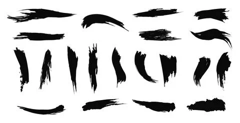 Different strokes of black paint on a white background - Vector Stock Illustration
