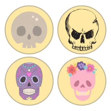 Different style skulls faces vector illustration halloween horror style tattoo Stock Illustration
