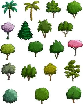 Different style trees in cartoon style Stock Illustration