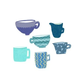 Different styled blue mugs Stock Photos
