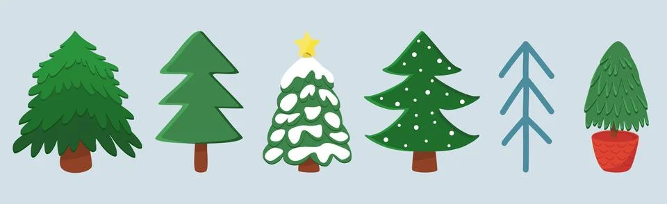 Different styles Christmas tree or pine, winter holidays design elements, vector Illustrazione stock