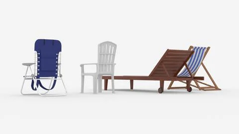 Different styles pools chair with white background Stock Illustration