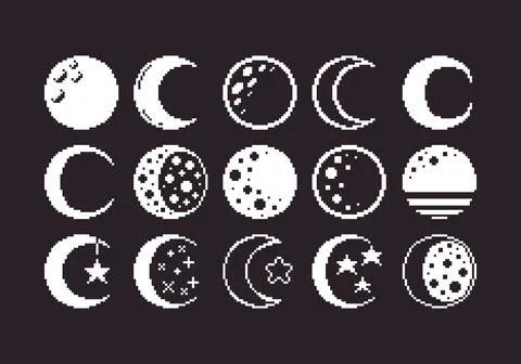 Different stylizations of the moon icons Stock Illustration