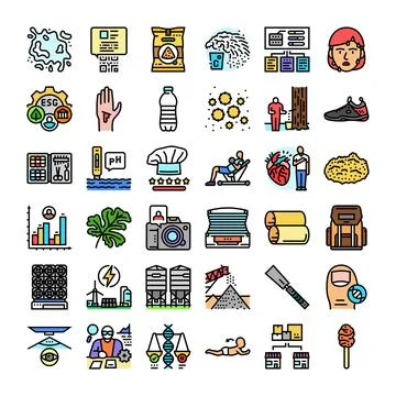 Different subject icons representing diverse themes collection Stock Illustration