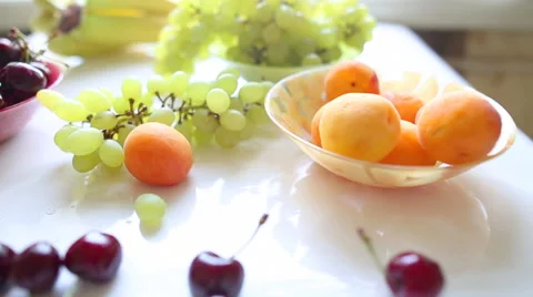 Different Summer fruits on a table 库存影片 40175794