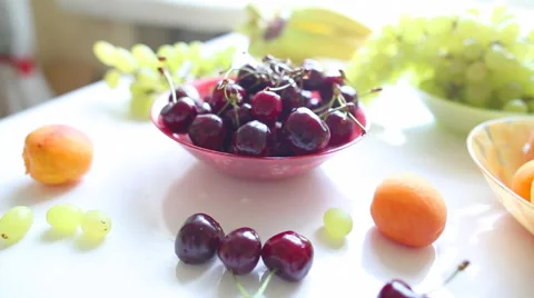 Different Summer fruits on a table Stockbeeldmateriaal 43100377