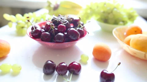 Different Summer fruits on a table Stockbeeldmateriaal 47851071