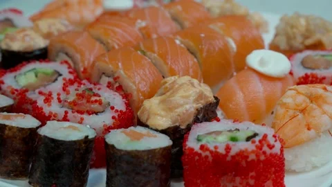 Different sushi on a platter Video stock 233285236