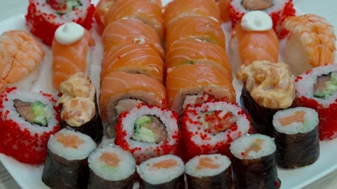 Different sushi on a platter Stock Footage 233285246