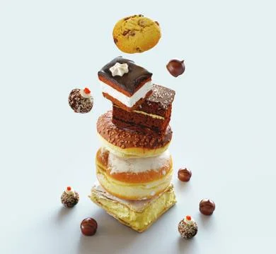 Different sweets isolated on white, 3d rendering Stock Illustration