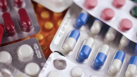 Different tablets in packages Stock Footage 82261834