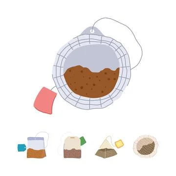 Different tea bags and infusers collection illustration Stock Illustration