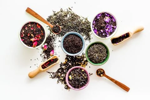 Different tea for brew on white background top view Stock Photos