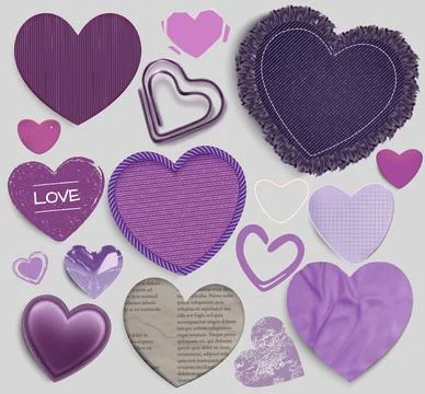 Different texture heart patches set Stock Illustration