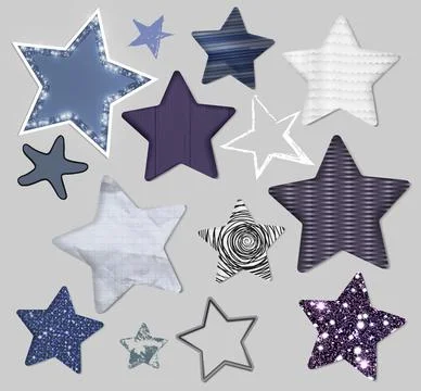 Different texture star patches set Stock Illustration