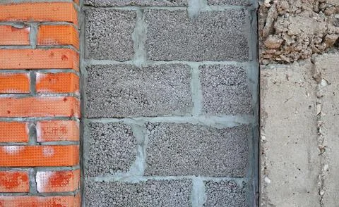 Different textures: brick, blocks, concrete. Red, Gray and blue Solid Surfaces Stock Photos