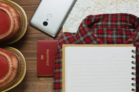 Different things can be useful in the journey in flat view Stock Photos